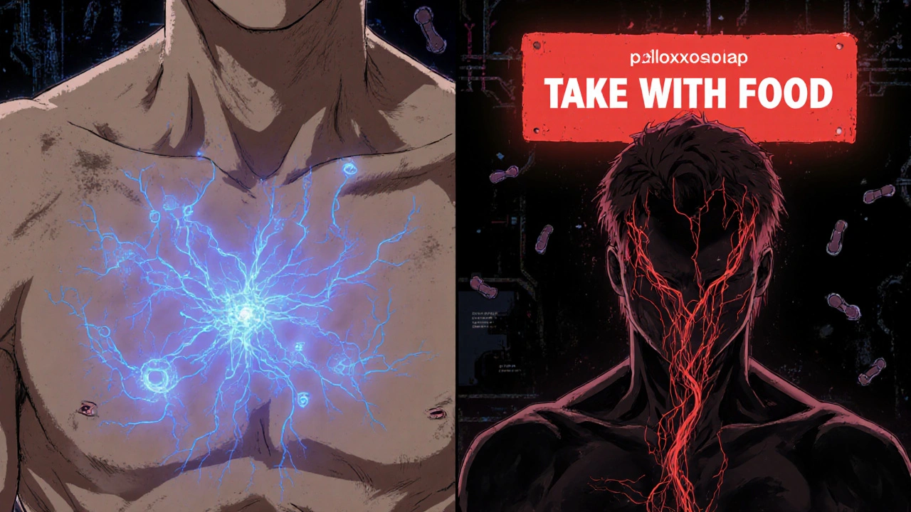 Split scene: patient taking apixaban safely vs. rivaroxaban without food causing clots.