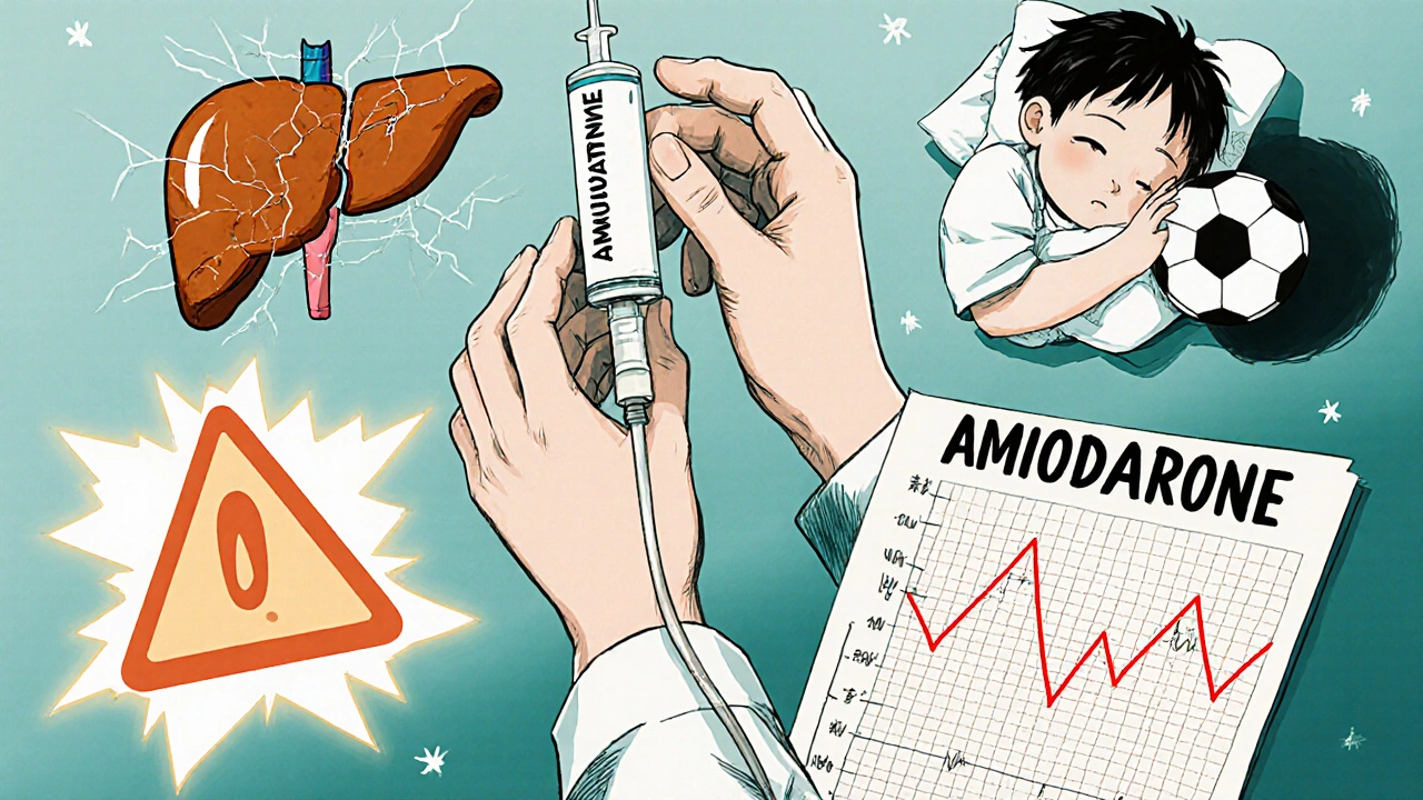 A doctor adjusting an IV drip as medical icons float around, with a peaceful child sleeping nearby.