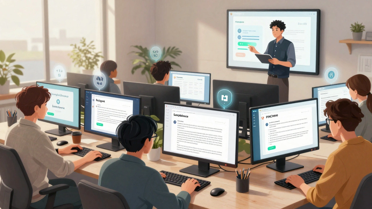 Diverse individuals using sampling platforms on devices with floating expiration date reminders.