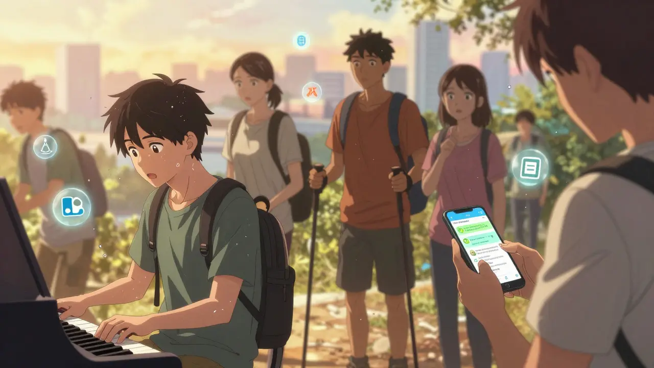 Diverse RA patients regaining independence—playing piano, hiking, using a symptom-tracking app—surrounded by medical icons.