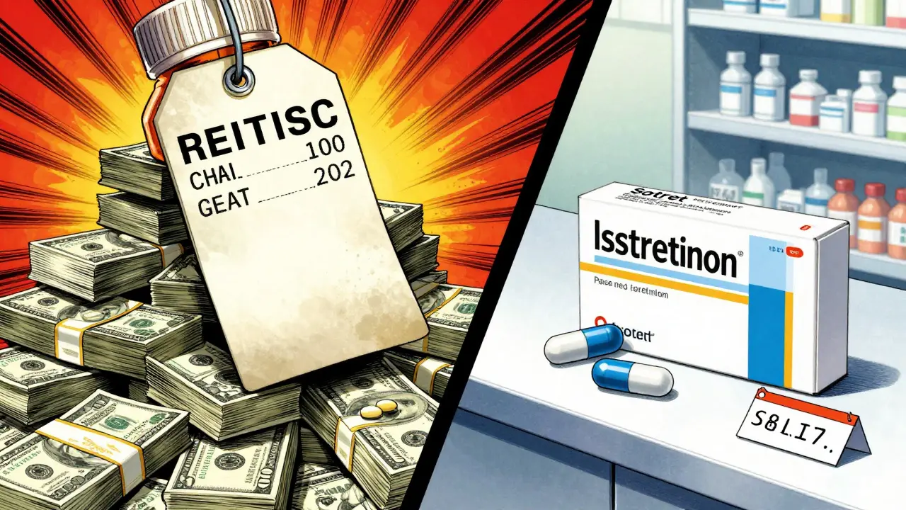 Manga style comparison of expensive brand pills vs cheap generics