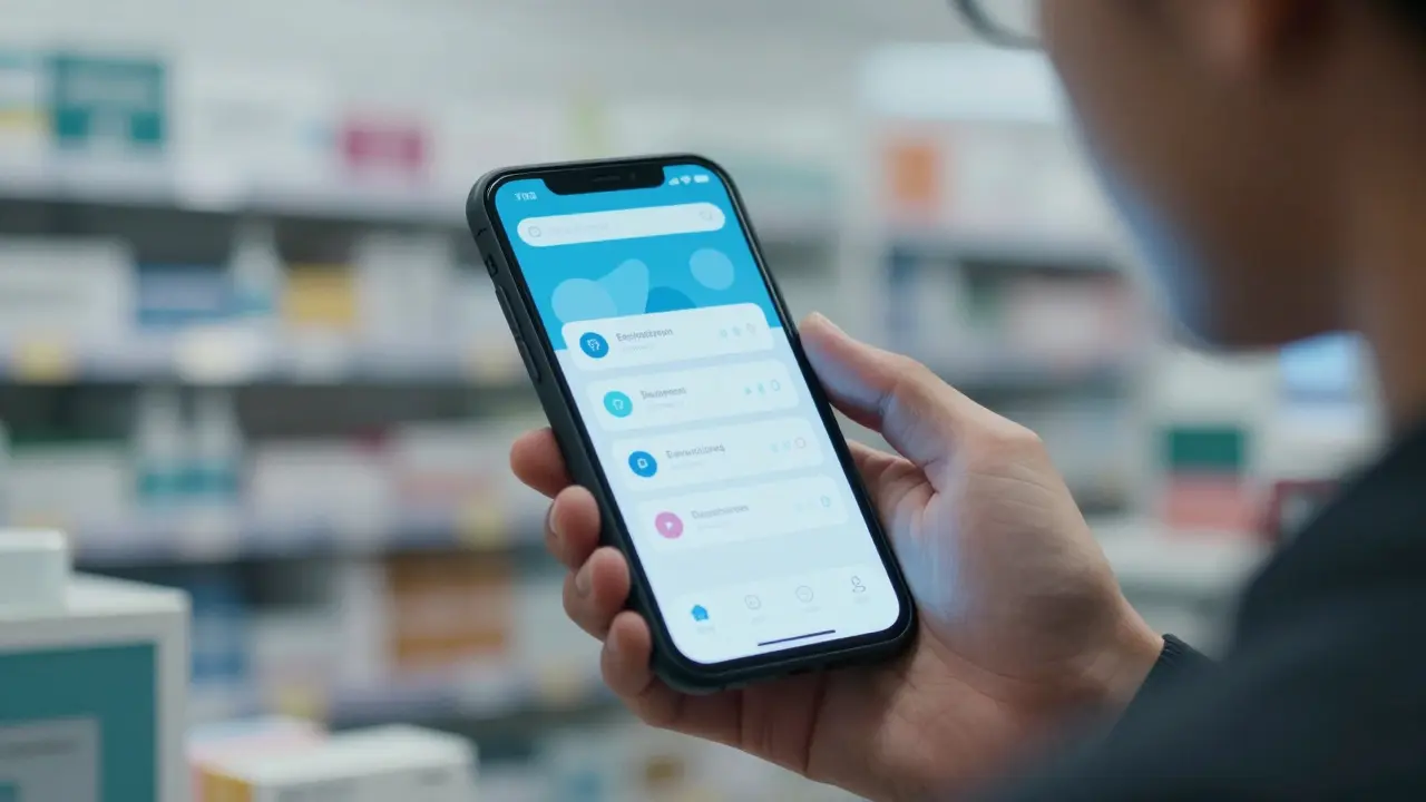 Person using phone app to find cheap prescription discounts