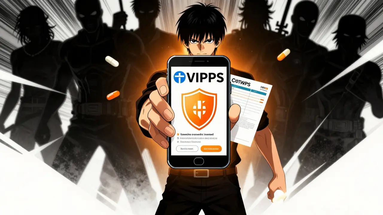 Anime hero protecting against fake online drugs