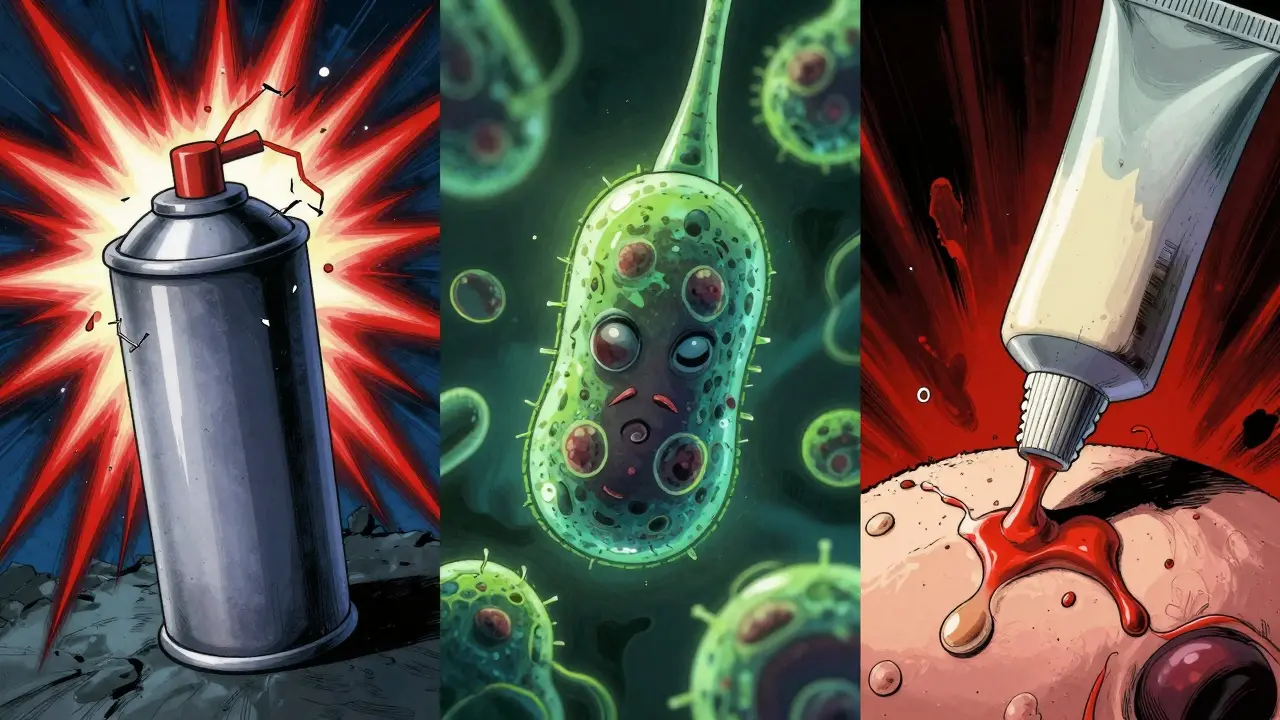 Boichi style illustration of risks from expired inhalers, drops, and creams