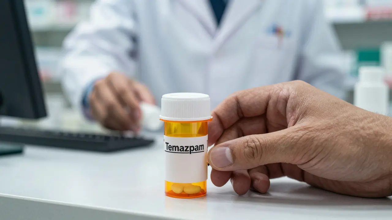 Hand receiving prescription medication at pharmacy