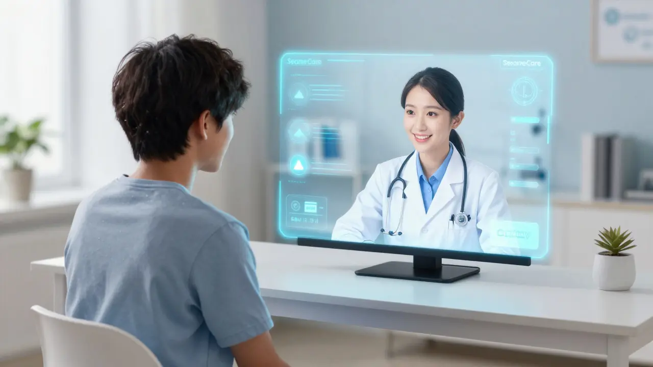 Telehealth doctor consultation on a tablet screen