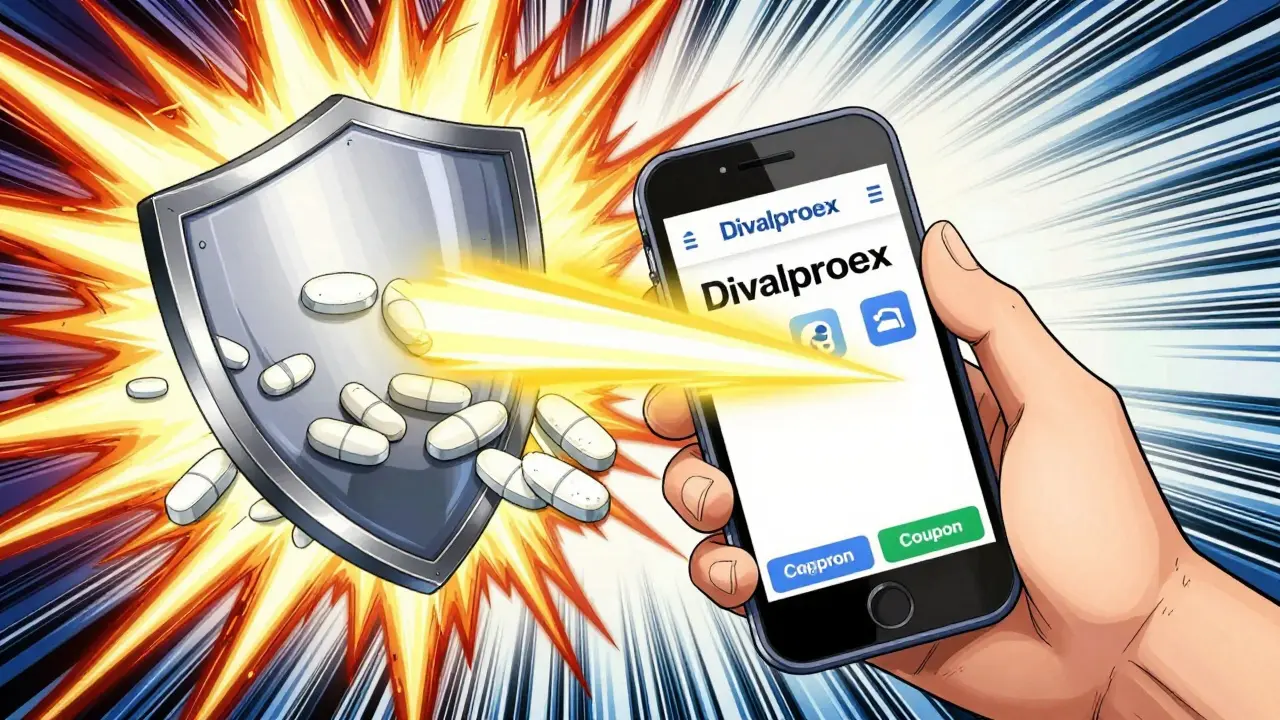 Hand using phone app to save money on generic medication