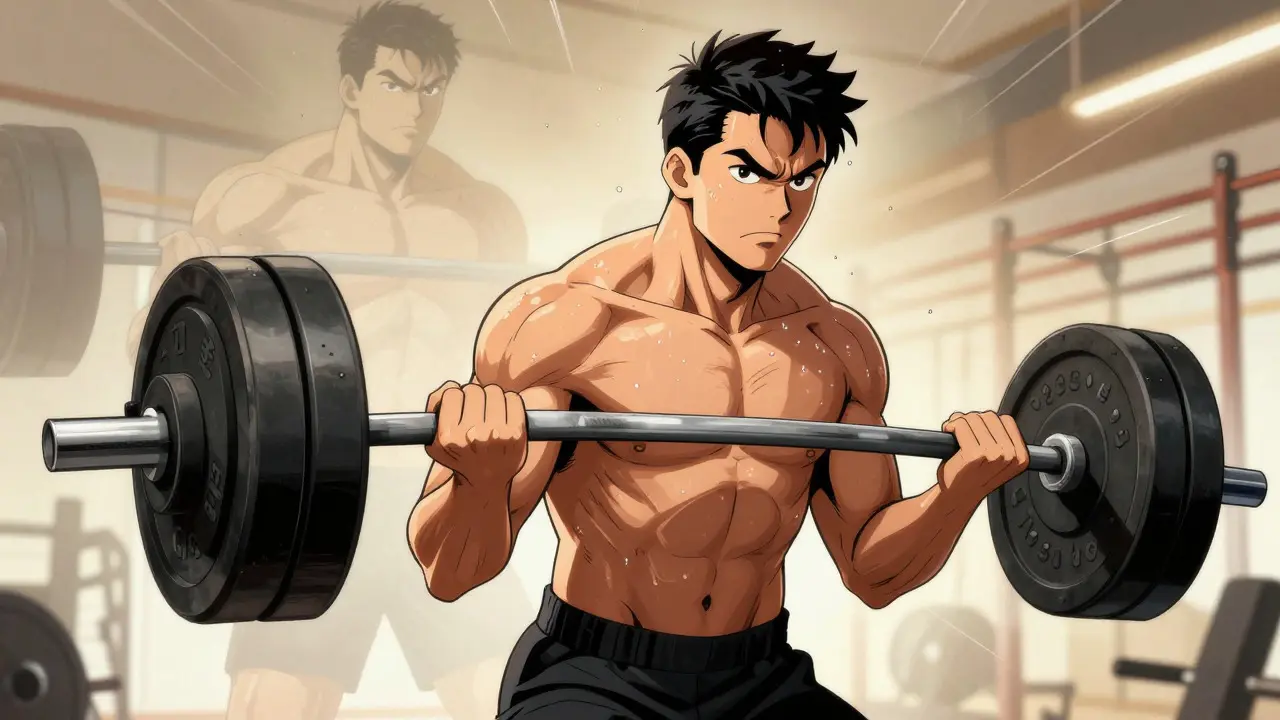 Man lifting weights intensely, symbolizing fitness recovery