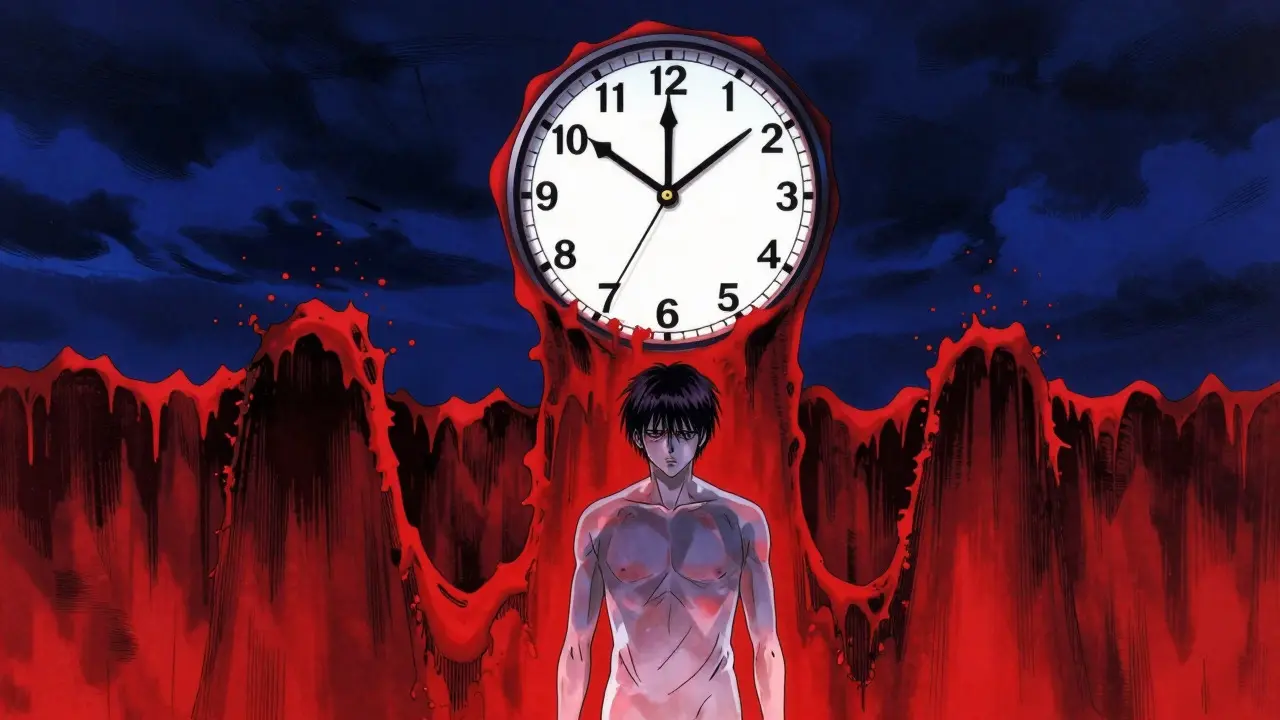 Metaphorical image of early morning heart attack risk in anime style