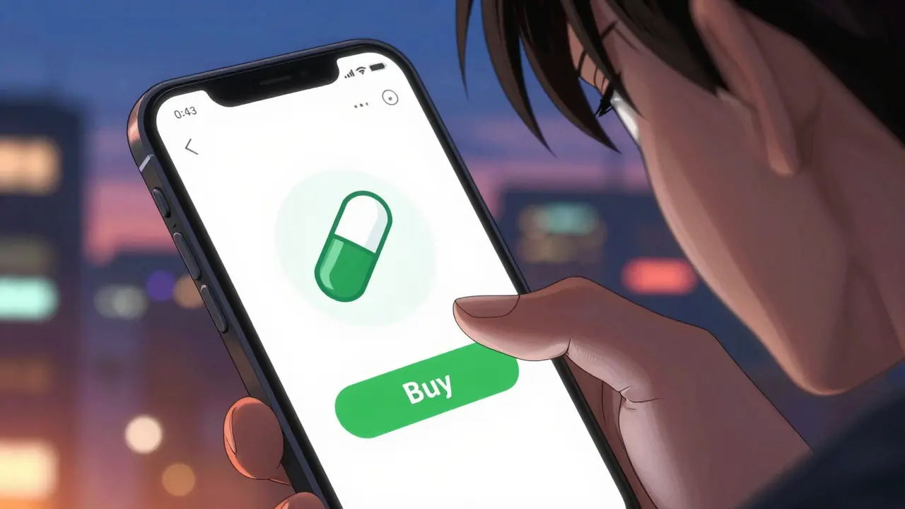 Close-up of a person using a phone to find a cheap medication deal
