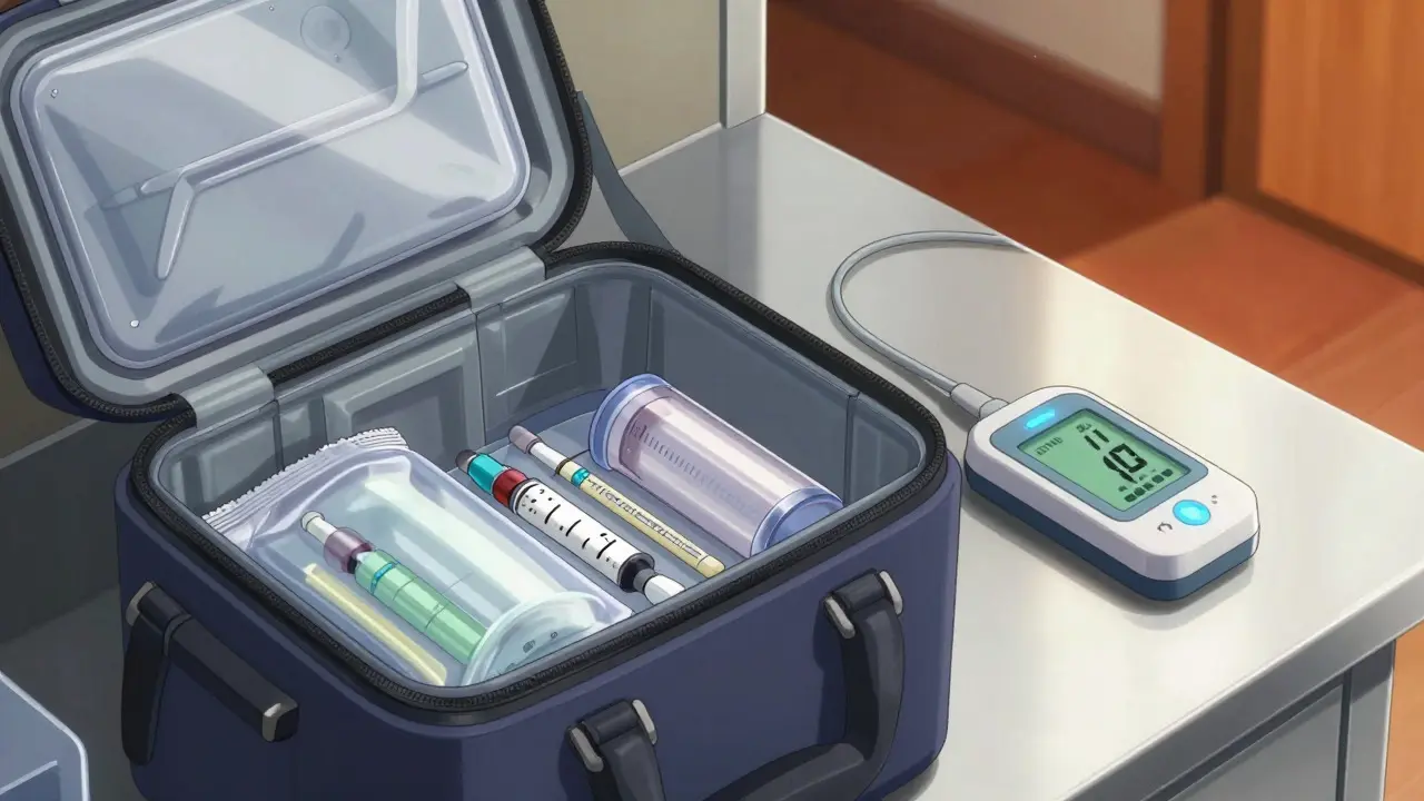 Medical cooler and temp sensor protecting drugs in manga art