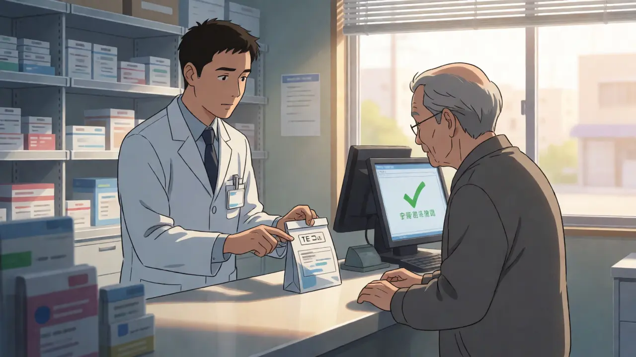 Pharmacist educating a patient on generic substitution benefits
