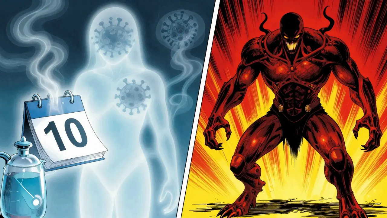 Split image showing viral recovery vs bacterial worsening, manga style