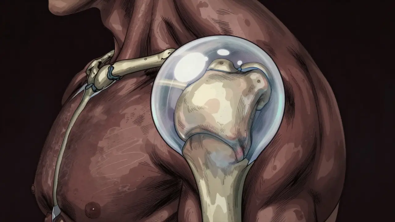 Visual metaphor of shriveled shoulder joint capsule